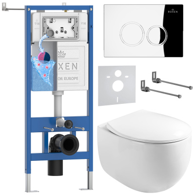 Комплект инсталляции Roxen StounFix Dual Fresh 964032 с унитазом Egg 530170-01 и кнопкой Santi 410260CH