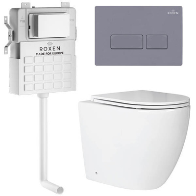 Комплект инсталляции Roxen Attach 967072 с унитазом Antares 650185-01 и кнопкой Caspia 410280DG
