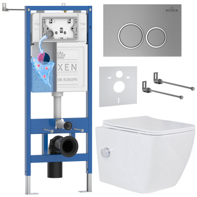 Комплект инсталляции Roxen StounFix Dual Fresh 533185 с унитазом Cube Bidet 530135-01X и кнопкой Santi 410260M
