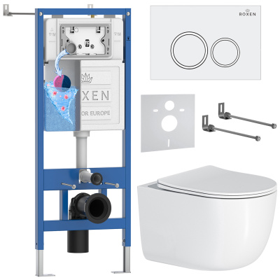 Комплект инсталляции Roxen StounFix Dual Fresh 964275 с унитазом Vortex Tornado 530160-01 и кнопкой Santi 410260W