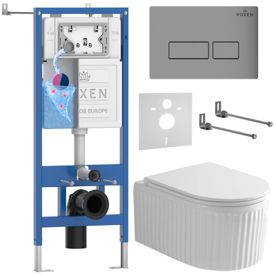 Комплект инсталляции Roxen StounFix Dual Fresh 968214 с унитазом Royal Matt 530200-01 и кнопкой Caspia 410280M