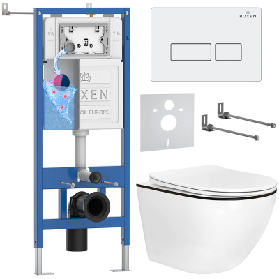 Комплект инсталляции Roxen StounFix Dual Fresh 964744 с унитазом Antares 530110-01B и кнопкой Caspia 410280W