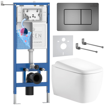 Комплект инсталляции Roxen StounFix Dual Fresh 968521 с унитазом Martin 530220-02 и кнопкой Steel 420280G