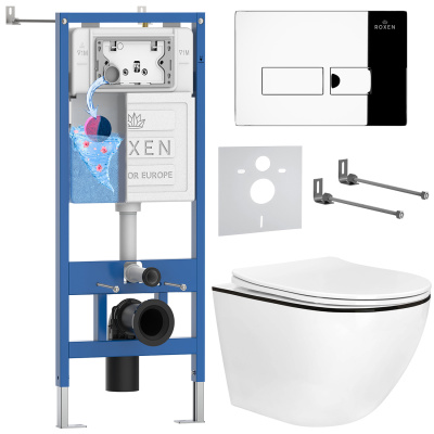 Комплект инсталляции Roxen StounFix Dual Fresh 964772 с унитазом Antares 530110-01B и кнопкой Caspia 410280CH