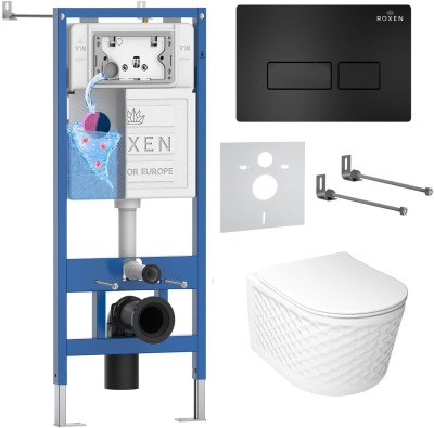 Комплект инсталляции Roxen StounFix Dual Fresh 979001 с унитазом Vine Tornado 530225-01 и кнопкой Caspia 410280B