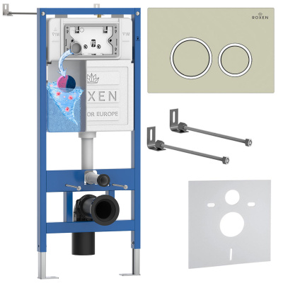 Комплект инсталляции для подвесного унитаза Roxen StounFix Dual Fresh 966176 с кнопкой Roxen Santi 410260BG