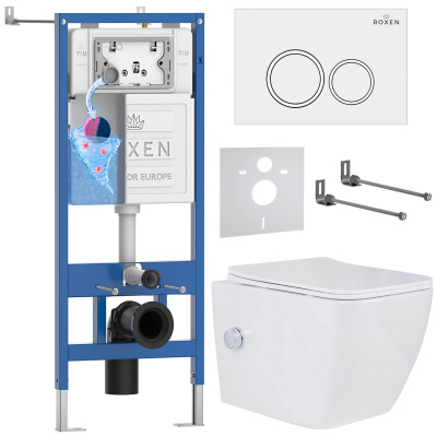 Комплект инсталляции Roxen StounFix Dual Fresh 506235 с унитазом Cube Bidet 530135-01X и кнопкой Santi 410260W