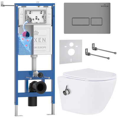 Комплект инсталляции Roxen StounFix Dual Fresh 959767 с унитазом Antares Bidet 530185-01X и кнопкой Caspia 410280M