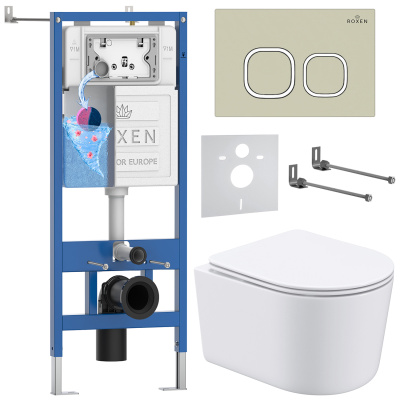 Комплект инсталляции Roxen StounFix Dual Fresh 966614 с унитазом Simple Compact 530120-01 и кнопкой Santi 410280BG