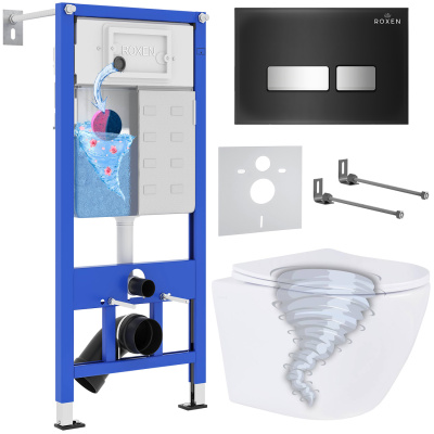 Комплект инсталляции Roxen StounFix Dual Fresh 868448 с унитазом Antares Tornado Long 530205-01-L и кнопкой Glass 430280B