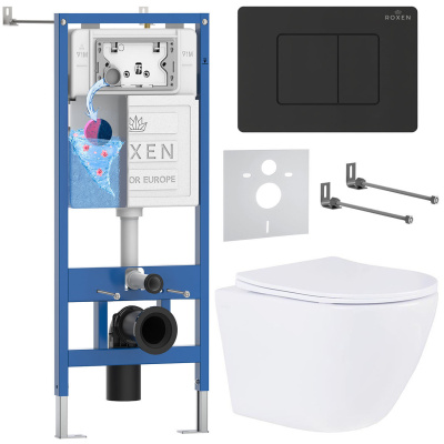 Комплект инсталляции Roxen StounFix Dual Fresh 868504 с унитазом Antares 530185-01 и кнопкой Steel 420280BM