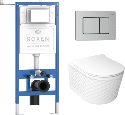 Комплект инсталляции Roxen StounFix Dual Fresh 979023 с унитазом Vine Tornado 530225-01 и кнопкой Steel 420280S