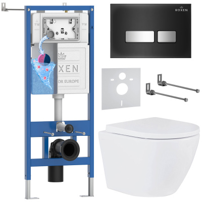 Комплект инсталляции Roxen StounFix Dual Fresh 643669 с унитазом Antares Tornado 530185-02 и кнопкой Glass 430280B