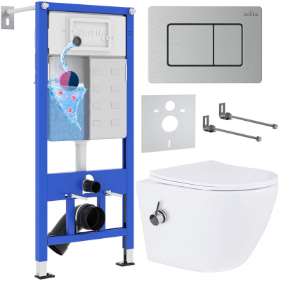Комплект инсталляции Roxen StounFix Dual Fresh 968424 с унитазом Antares Bidet 530185-01X и кнопкой Steel 420280S