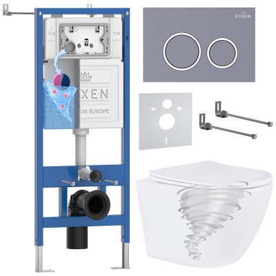 Комплект инсталляции Roxen StounFix Dual Fresh 868430 с унитазом Antares Tornado Long 530205-01-L и кнопкой Santi 410260DG