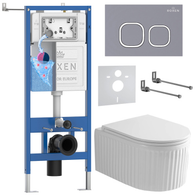 Комплект инсталляции Roxen StounFix Dual Fresh 968280 с унитазом Royal Matt 530200-01 и кнопкой Santi 410280DG