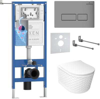 Комплект инсталляции Roxen StounFix Dual Fresh 979003 с унитазом Vine Tornado 530225-01 и кнопкой Caspia 410280M