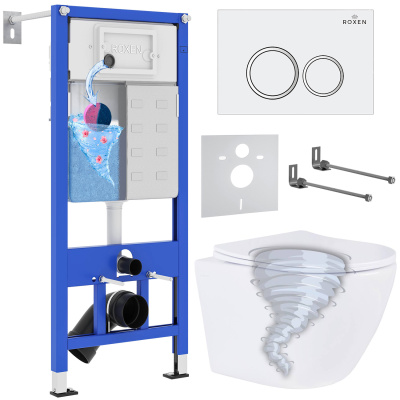 Комплект инсталляции Roxen StounFix Dual Fresh 868420 с унитазом Antares Tornado Long 530205-01-L и кнопкой Santi 410260W