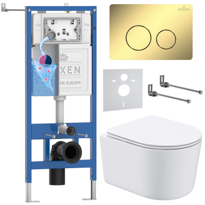 Комплект инсталляции Roxen StounFix Dual Fresh 868468 с унитазом Simple Compact 530120-01 и кнопкой Steel 420260-CHG