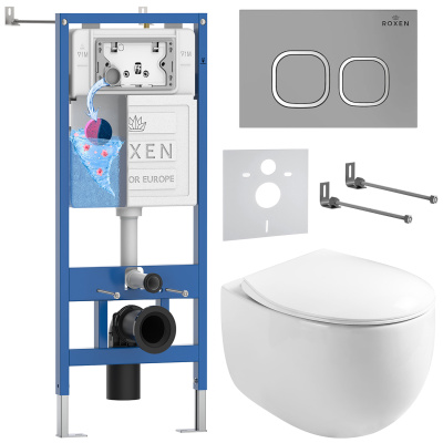 Комплект инсталляции Roxen StounFix Dual Fresh 964123 с унитазом Egg 530170-01 и кнопкой Santi 410280M