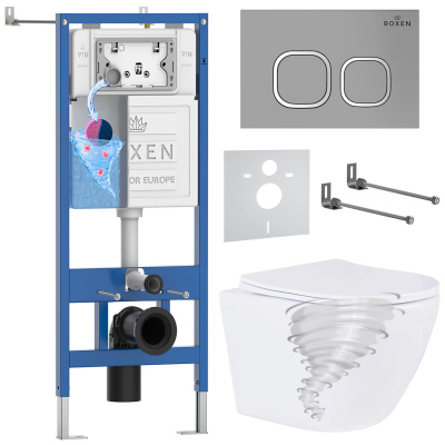 Комплект инсталляции Roxen StounFix Dual Fresh 868435 с унитазом Antares Tornado Long 530205-01-L и кнопкой Santi 410280M