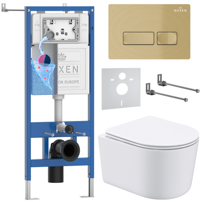 Комплект инсталляции Roxen StounFix Dual Fresh 968084 с унитазом Simple Compact 530120-01 и кнопкой Caspia 410280GB