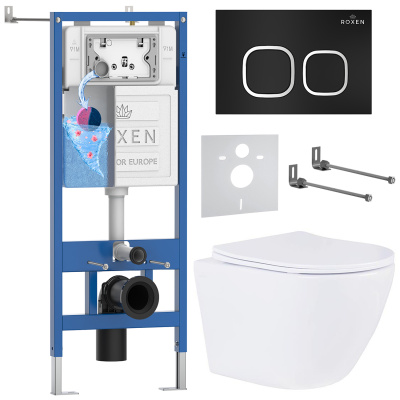 Комплект инсталляции Roxen StounFix Dual Fresh 543169 с унитазом Antares 530185-01 и кнопкой Santi 410280B