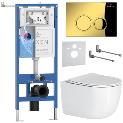 Комплект инсталляции Roxen StounFix Dual Fresh 968046 с унитазом Vortex Tornado 530160-01 и кнопкой Santi 410260G