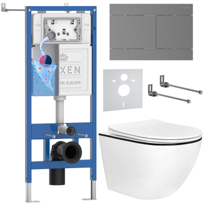 Комплект инсталляции Roxen StounFix Dual Fresh 868617 с унитазом Antares Black 530110-01B и кнопкой Velar 420300GM
