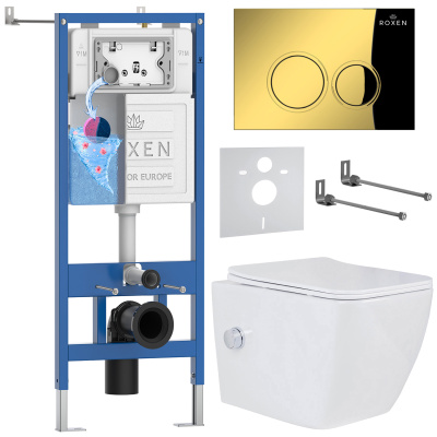 Комплект инсталляции Roxen StounFix Dual Fresh 968094 с унитазом Cube Bidet 530135-01X и кнопкой Santi 410260G