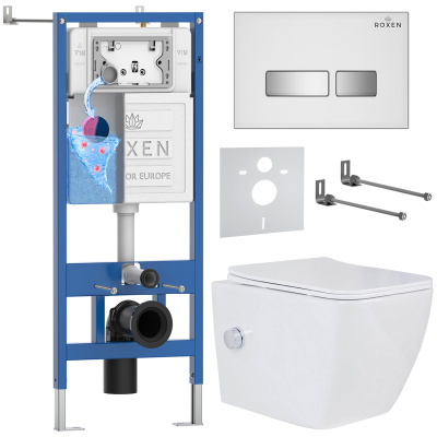 Комплект инсталляции Roxen StounFix Dual Fresh 640526 с унитазом Cube Bidet 530135-01X и кнопкой Glass 430280W