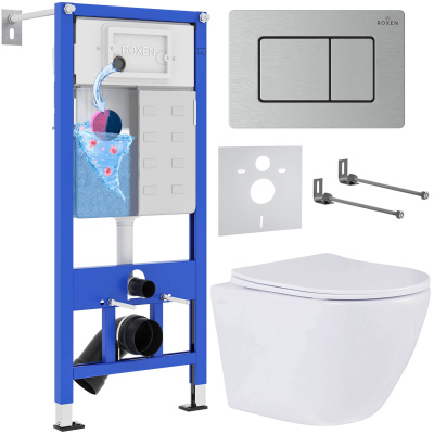 Комплект инсталляции Roxen StounFix Dual Fresh 968418 с унитазом Antares 530185-01 и кнопкой Steel 420280S