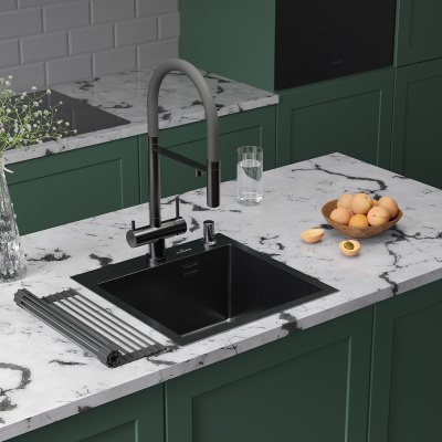 Кухонная мойка Roxen Simple 45х45 PVD с ролл-матом и дозатором