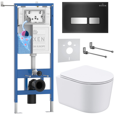 Комплект инсталляции Roxen StounFix Dual Fresh 965318 с унитазом Simple Compact 530120-01 и кнопкой Glass 430280B