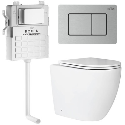 Комплект инсталляции Roxen Attach 968412 с унитазом Antares 650185-01 и кнопкой Steel 420280S