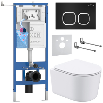 Комплект инсталляции Roxen StounFix Dual Fresh 917914 с унитазом Simple Compact 530120-01 и кнопкой Santi 410280B