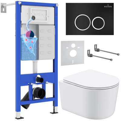 Комплект инсталляции Roxen StounFix Dual Fresh 911522 с унитазом Simple Compact 530120-01 и кнопкой Santi 410260B