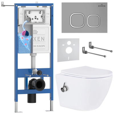 Комплект инсталляции Roxen StounFix Dual Fresh 947524 с унитазом Antares Bidet 530185-01X и кнопкой Santi 410280M