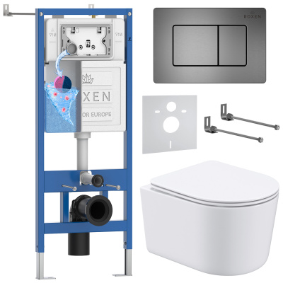 Комплект инсталляции Roxen StounFix Dual Fresh 954681 с унитазом Simple Compact 530120-01 и кнопкой Steel 420280G