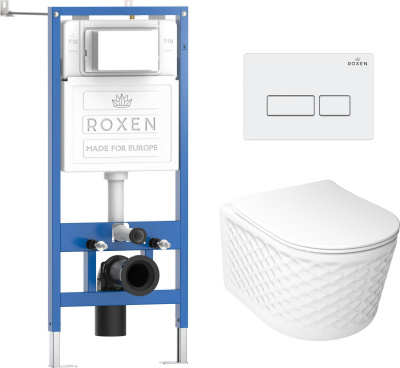 Комплект инсталляции Roxen StounFix Dual Fresh 979000 с унитазом Vine Tornado 530225-01 и кнопкой Caspia 410280W