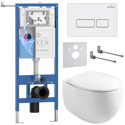 Комплект инсталляции Roxen StounFix Dual Fresh 964170 с унитазом Egg 530170-01 и кнопкой Caspia 410280W