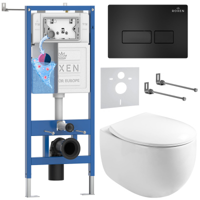 Комплект инсталляции Roxen StounFix Dual Fresh 964195 с унитазом Egg 530170-01 и кнопкой Caspia 410280B