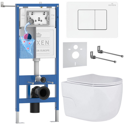 Комплект инсталляции Roxen StounFix Dual Fresh 868535 с унитазом Porto 530155-01 и кнопкой Steel 420280WM