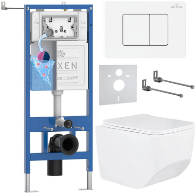 Комплект инсталляции Roxen StounFix Dual Fresh 868532 с унитазом Boro 530145-01 и кнопкой Steel 420280WM