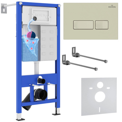 Комплект инсталляции для подвесного унитаза Roxen StounFix Dual Fresh 966623 с кнопкой Roxen Caspia 410280BG