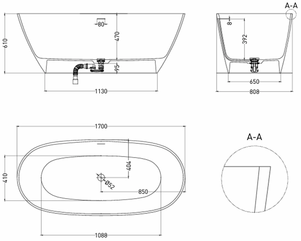 Ванна из искусственного камня LoveForm Lofo 170x80 Gelcoat белый глянцевый