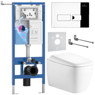 Комплект инсталляции Roxen StounFix Dual Fresh 968502 с унитазом Martin 530220-02 и кнопкой Caspia 410280CH