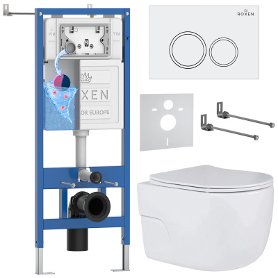 Комплект инсталляции Roxen StounFix Dual Fresh 505547 с унитазом Porto 530155-01 и кнопкой Santi 410260W