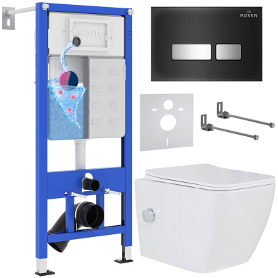 Комплект инсталляции Roxen StounFix Dual Fresh 649838 с унитазом Cube Bidet 530135-01X и кнопкой Glass 430280B