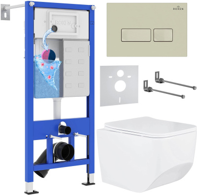 Комплект инсталляции Roxen StounFix Dual Fresh 966666 с унитазом Boro 530145-01 и кнопкой Caspia 410280BG